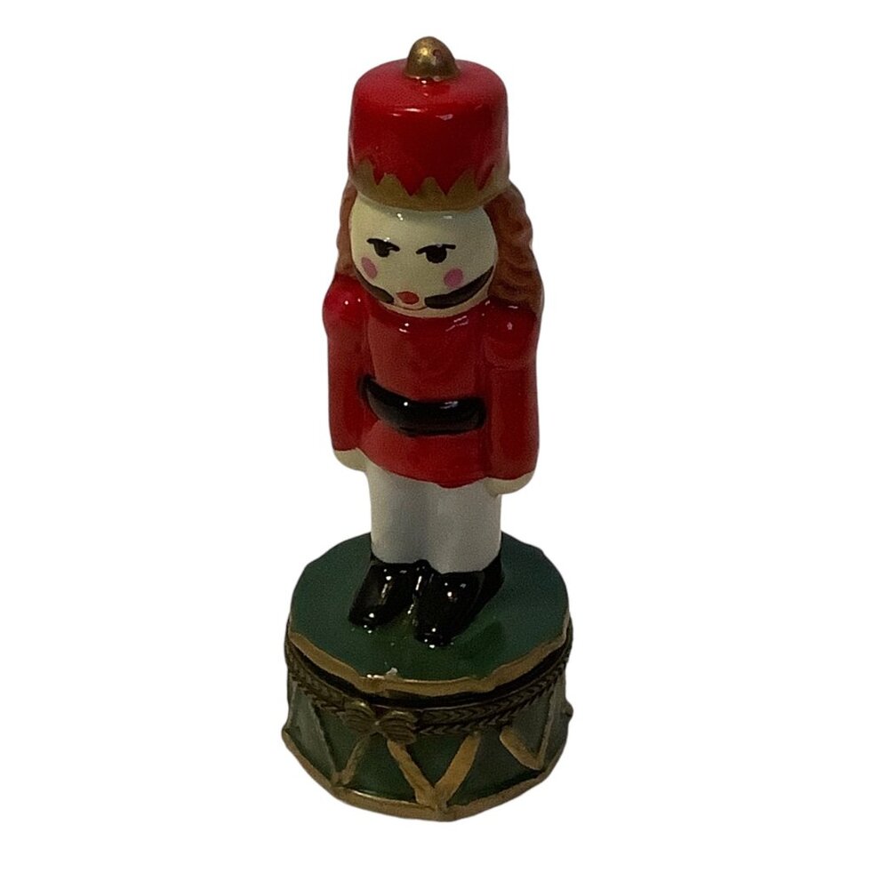 Nutcracker Soldier Trinket Hinged Box 4” Porcelain Christmas Decor Hand Painted